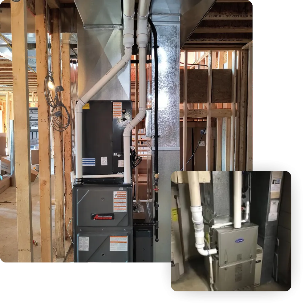 HVAC system installation in basement
