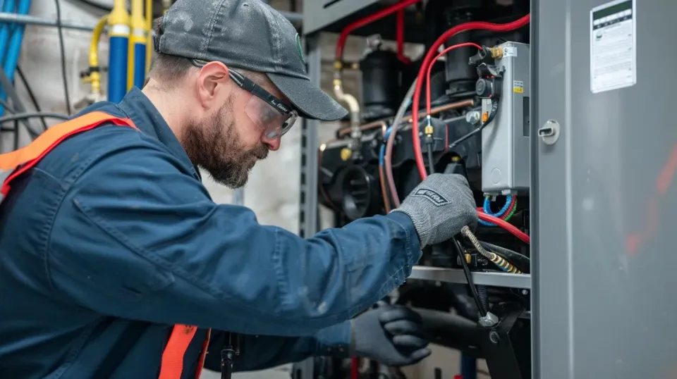 Maintenance worker fixing mechanical system