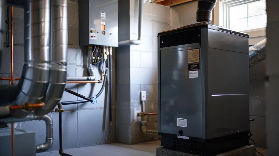 Basement heating unit next to control panel