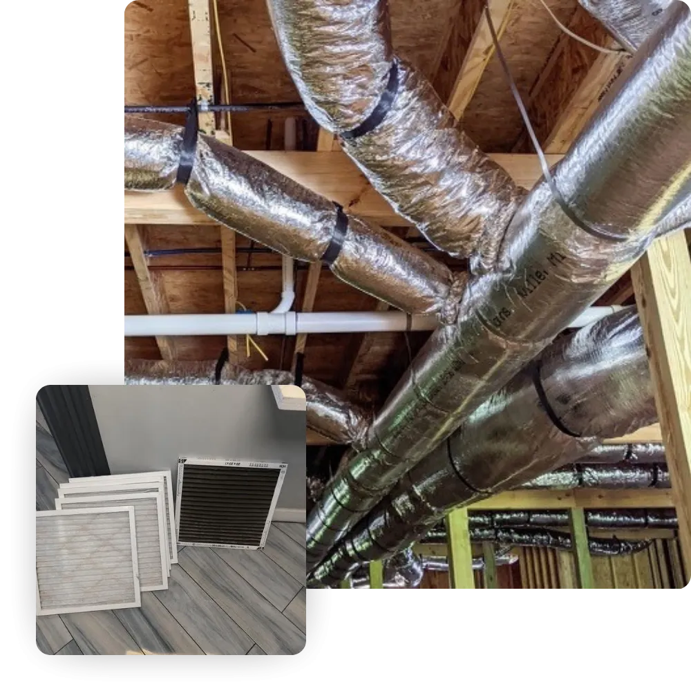 Silver ductwork and filters display