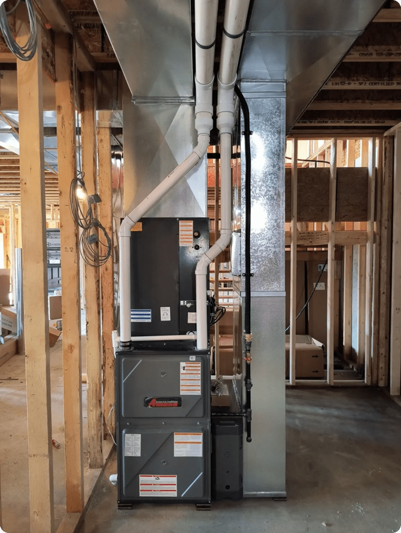 Basement HVAC installation in progress