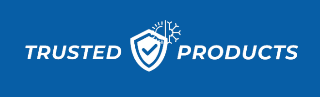 Blue background, Trusted Products text