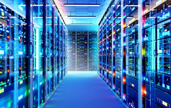 Colorful data center servers with bright lights