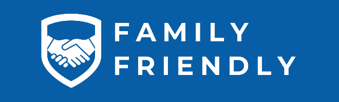 Family-friendly logo with handshake icon