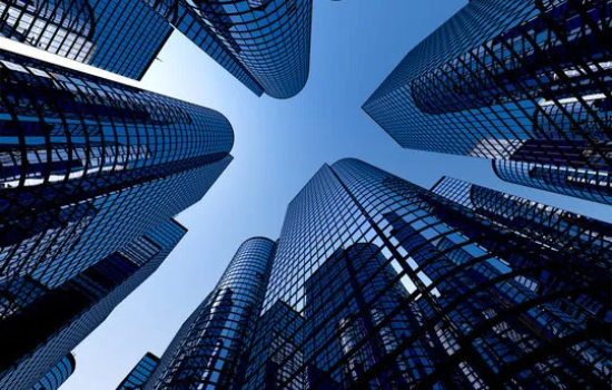 Modern glass buildings from below