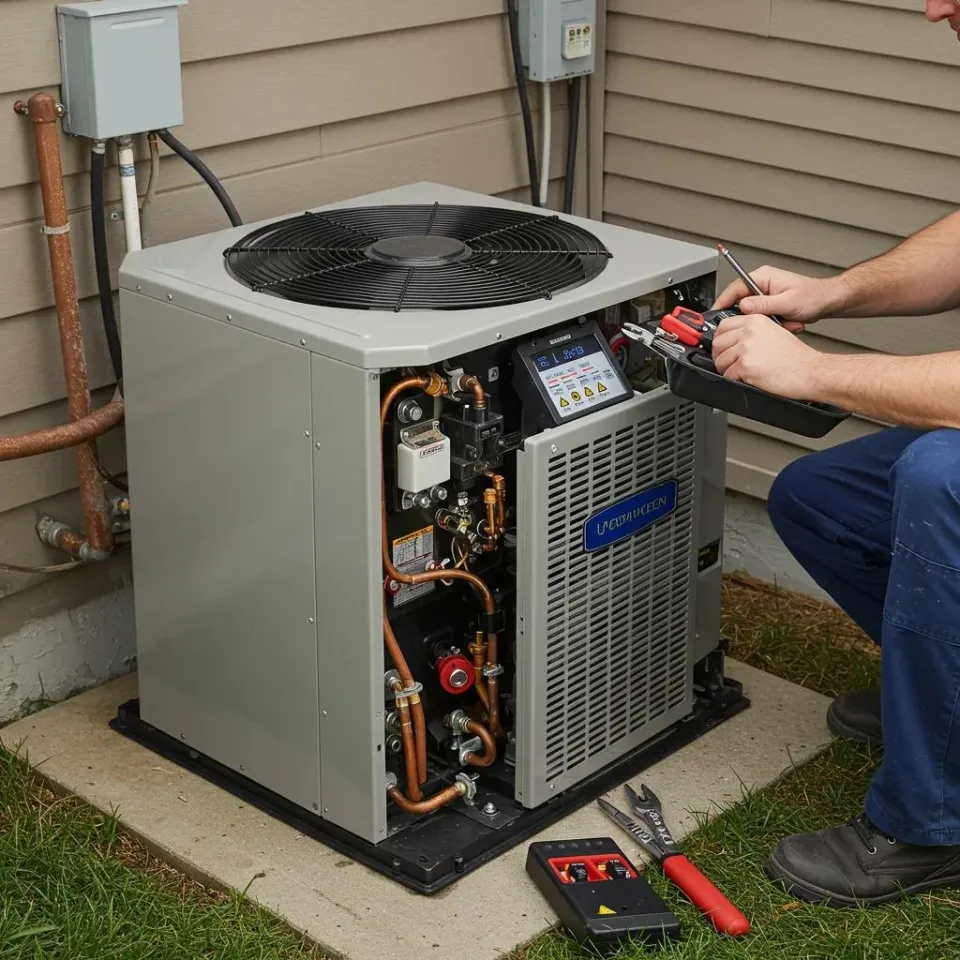 HVAC maintenance in progress outside home
