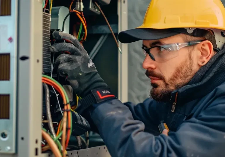 Technician inspecting electrical equipment