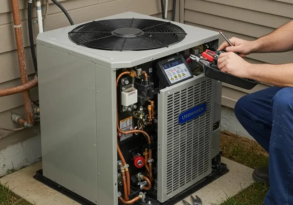 HVAC maintenance in progress outside home